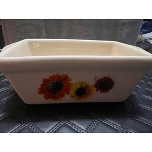 Sunflower Ceramic Mini Loaf Pan Cream Floral Stoneware Baking Dish 6.5x4x2.5